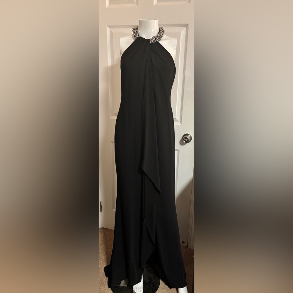 Carmen Marc Valvo Beaded Halterneck Long Gown